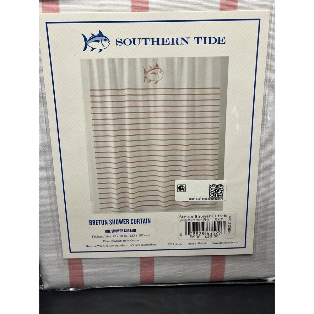 Southern Tide Breton Pink White Stripe Shower Curtain 72x72